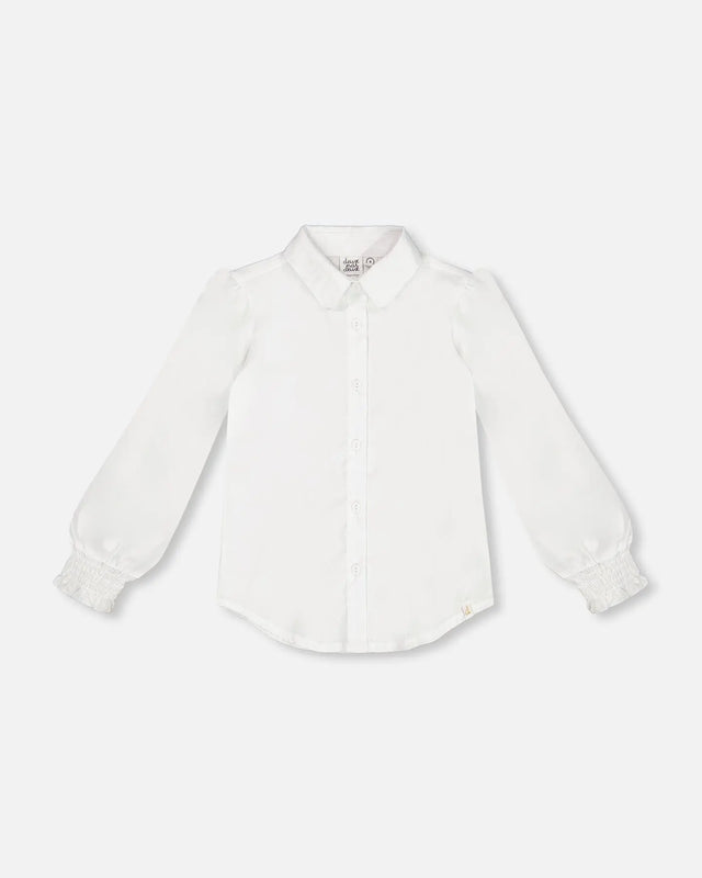 Long Sleeve Button Front Shirt Off White | Deux par Deux | Jenni Kidz