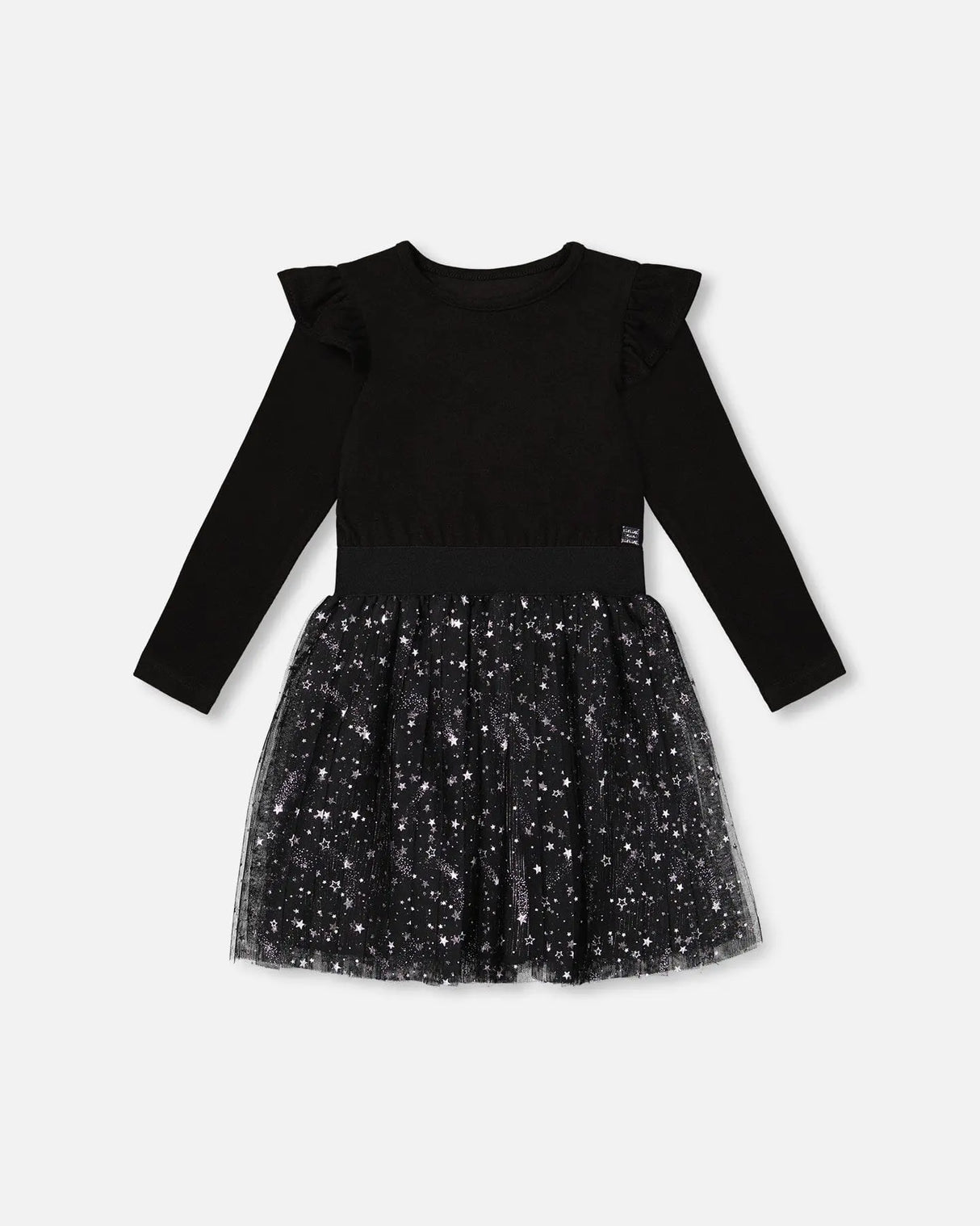 Long Sleeve Dress With Glittering Tulle Skirt Black | Deux par Deux | Jenni Kidz