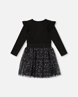 Long Sleeve Dress With Glittering Tulle Skirt Black | Deux par Deux | Jenni Kidz