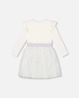 Long Sleeve Dress With Glittering Tulle Skirt Off White | Deux par Deux | Jenni Kidz