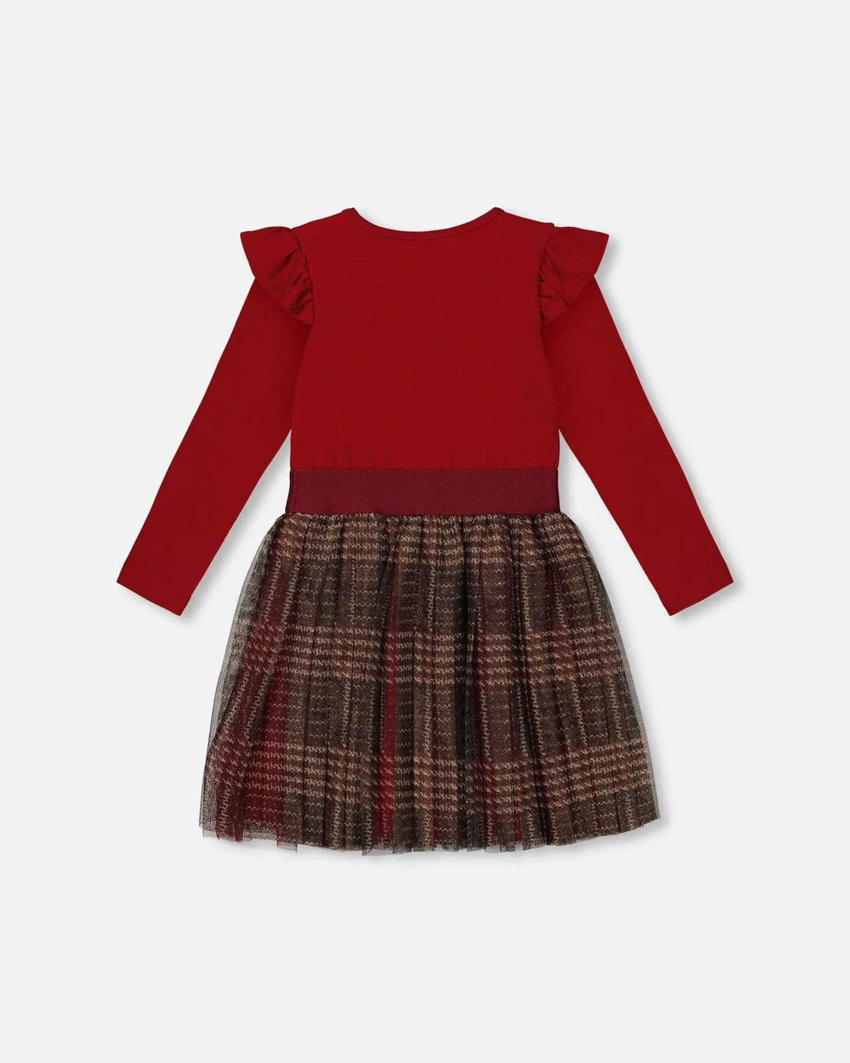 Long Sleeve Dress With Glittering Tulle Skirt Red Plaid | Deux par Deux | Jenni Kidz