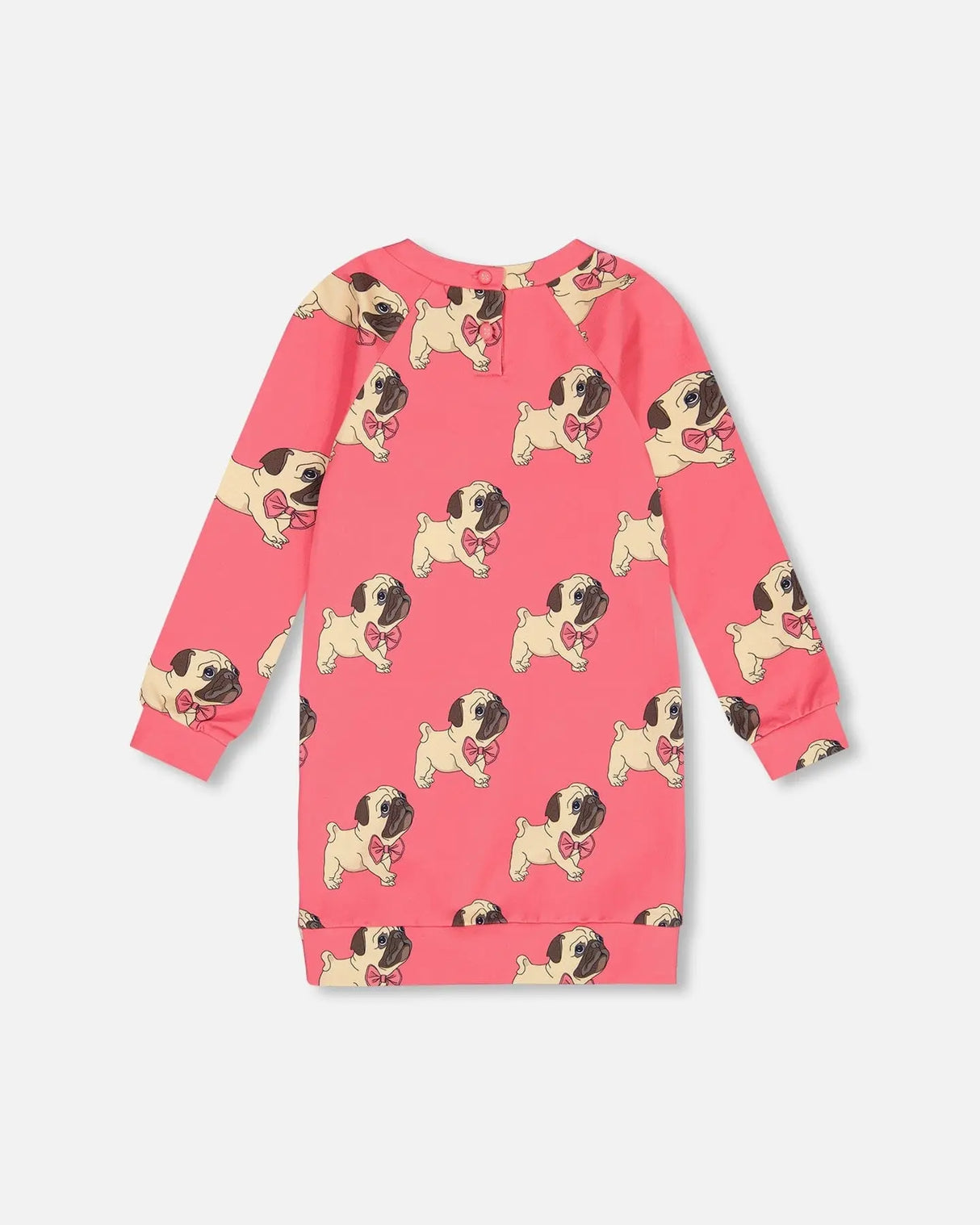 Long Sleeve Fleece Dress With Pocket Magenta Printed Pug | Deux par Deux | Jenni Kidz