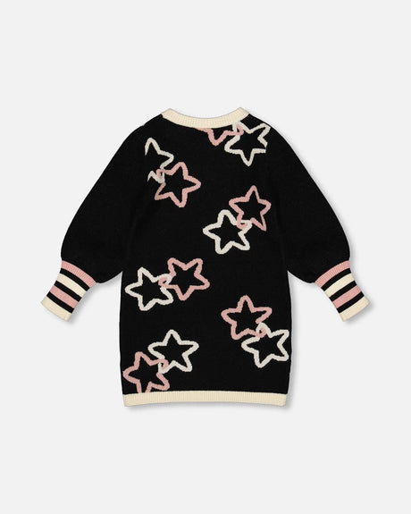 Long Sleeve Knit Dress Black With Stars | Deux par Deux | Jenni Kidz