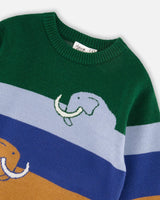 Long Sleeve Knit Sweater Blue, Green And Brown | Deux par Deux | Jenni Kidz