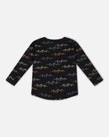 Long Sleeve Printed T-Shirt Black Printed Mountains | Deux par Deux | Jenni Kidz