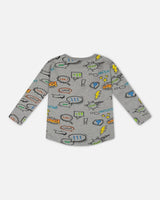 Long Sleeve Printed T-Shirt Gray Mix | Deux par Deux | Jenni Kidz