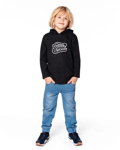 Long Sleeve Super Soft Brushed Jersey Hooded Tee Black | Deux par Deux | Jenni Kidz