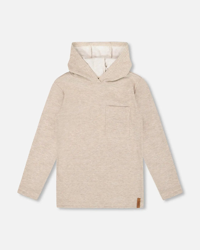 Long Sleeve Super Soft Brushed Jersey Hooded Tee Heather Beige | Deux par Deux | Jenni Kidz
