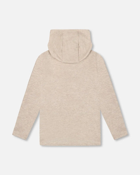 Long Sleeve Super Soft Brushed Jersey Hooded Tee Heather Beige | Deux par Deux | Jenni Kidz