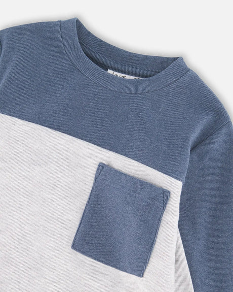 Long Sleeve Super Soft Brushed Jersey Top Color Block Light Heather Gray | Deux par Deux | Jenni Kidz