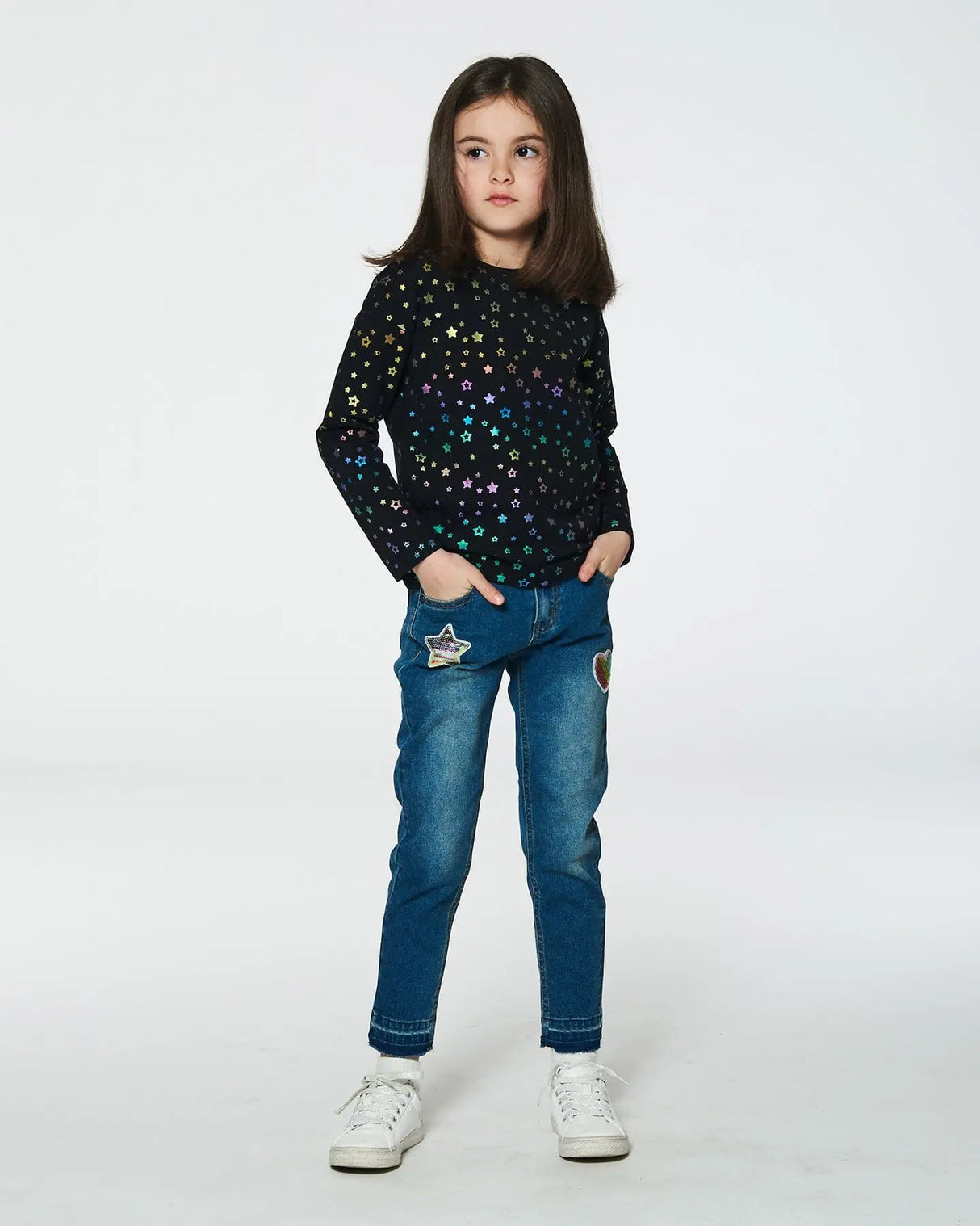 Long Sleeve T-Shirt Foil Black Printed Stars | Deux par Deux | Jenni Kidz