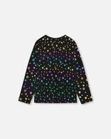 Long Sleeve T-Shirt Foil Black Printed Stars | Deux par Deux | Jenni Kidz