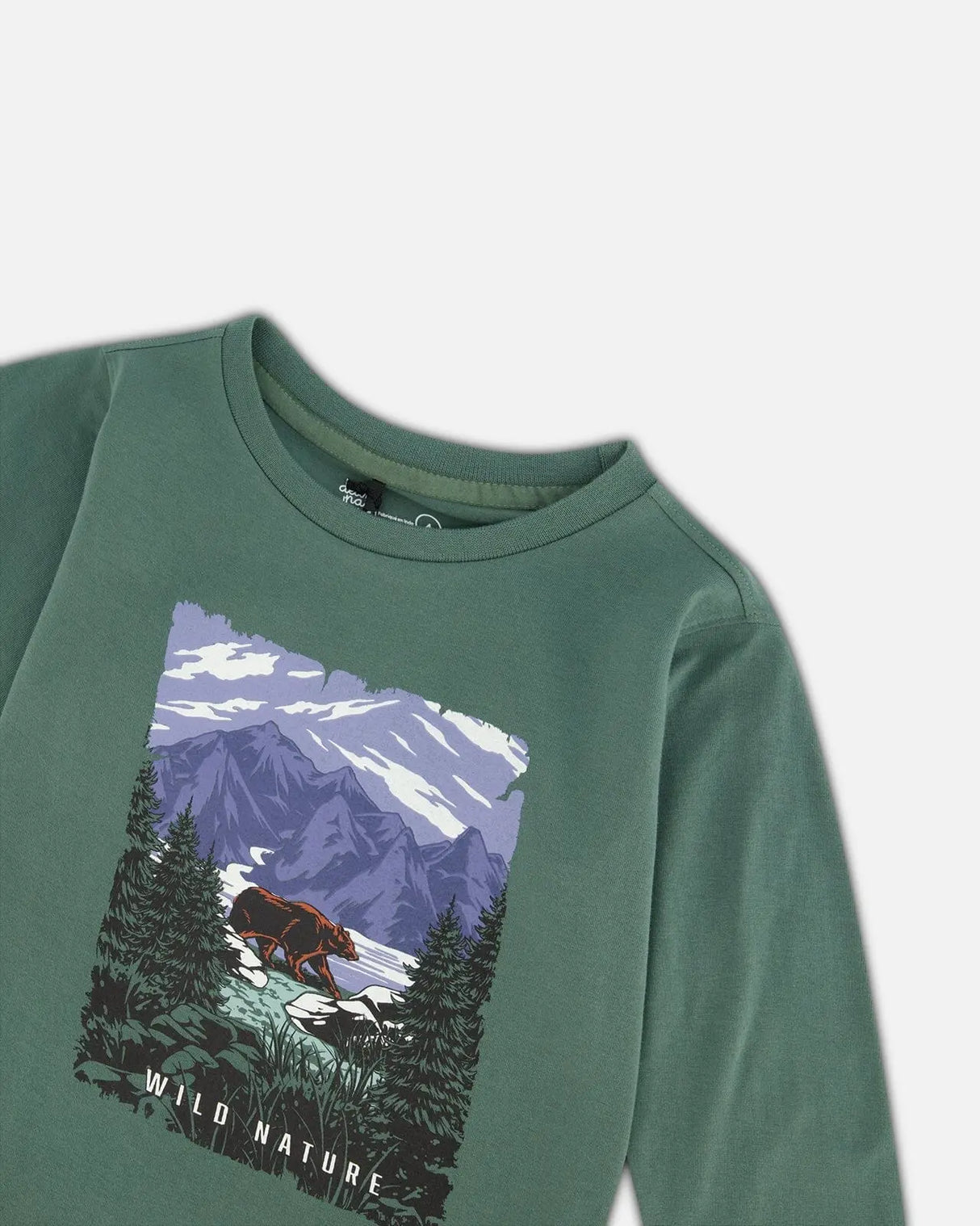 Long Sleeve T-Shirt With Print Forest Green | Deux par Deux | Jenni Kidz