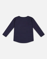 Long Sleeve T-Shirt With Print Navy | Deux par Deux | Jenni Kidz