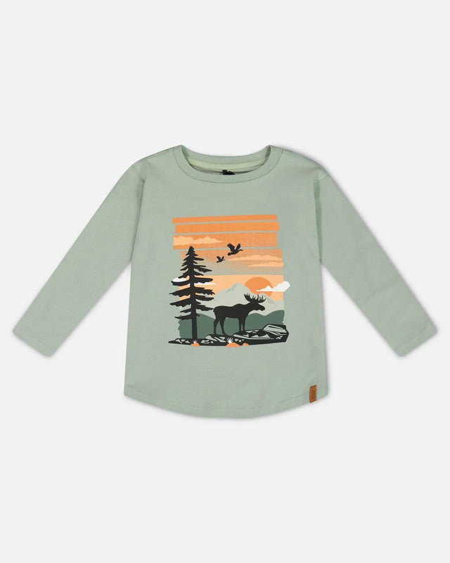 Long Sleeve T-Shirt With Print Sage | Deux par Deux | Jenni Kidz