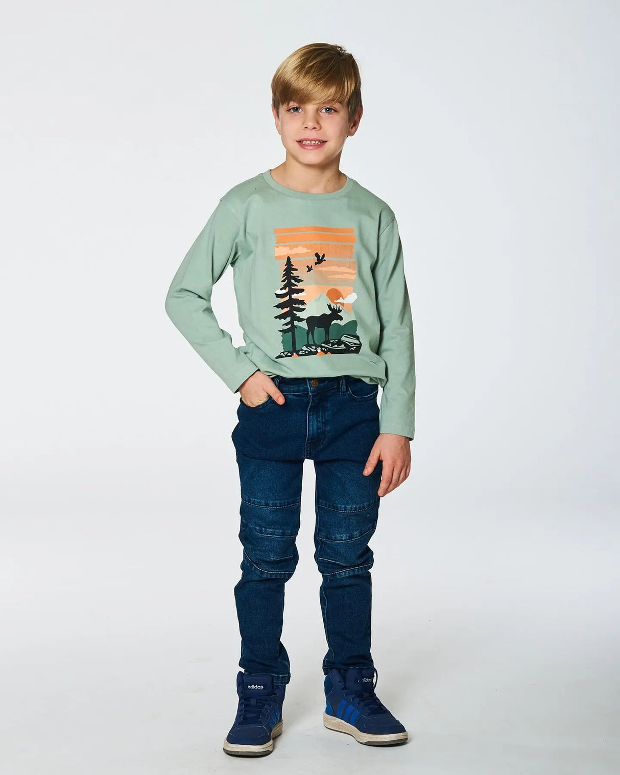 Long Sleeve T-Shirt With Print Sage | Deux par Deux | Jenni Kidz