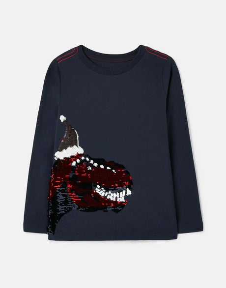 Long Sleeve Two-way Sequin Christmas Dinosaur T-Shirt | Joules | Joules | Jenni Kidz