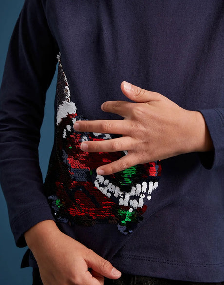 Long Sleeve Two-way Sequin Christmas Dinosaur T-Shirt | Joules | Joules | Jenni Kidz