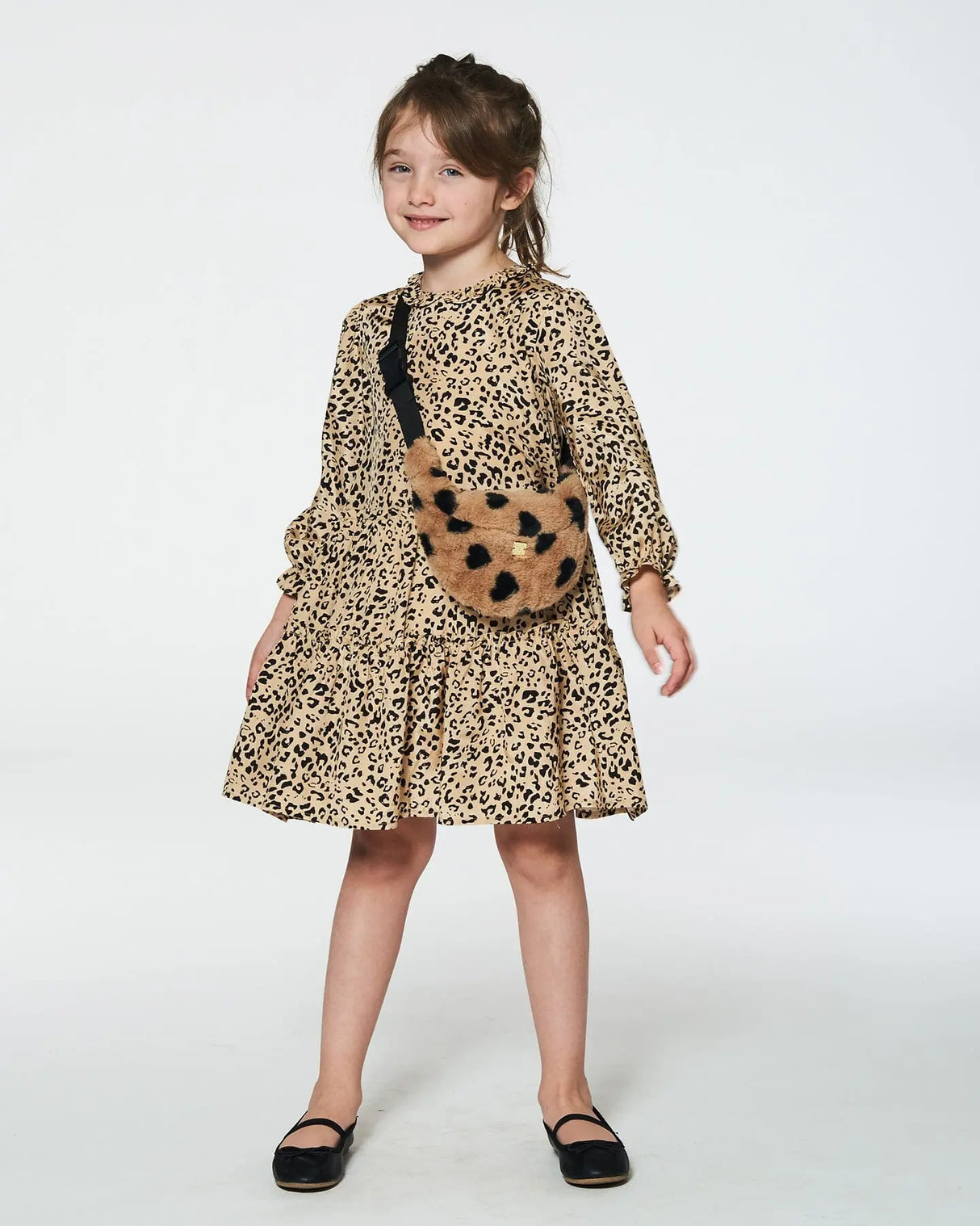 Long Sleeve Viscose Dress With Frill Printed Leopard | Deux par Deux | Jenni Kidz