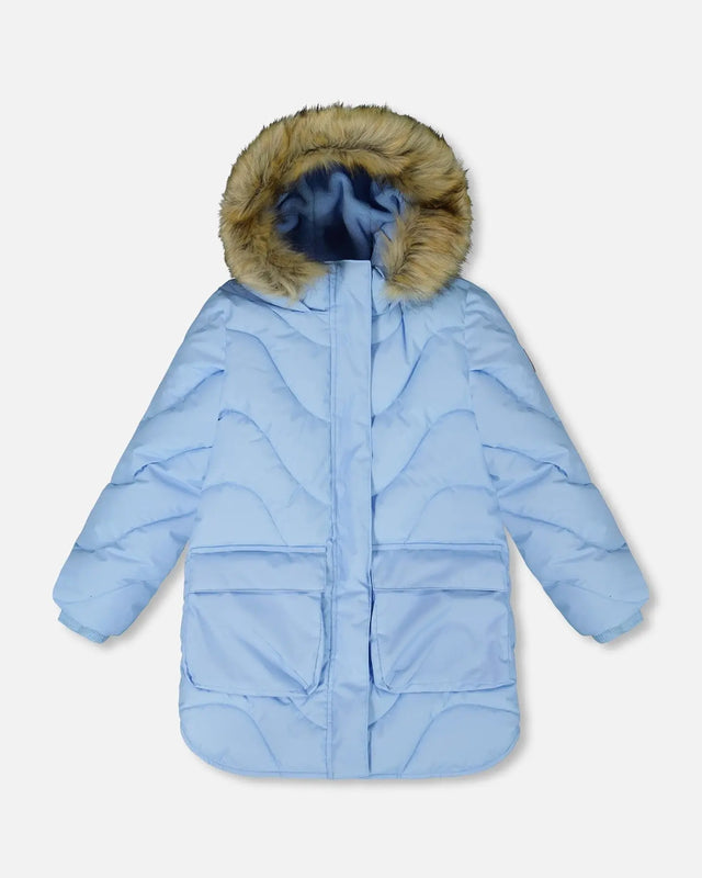 Long Wavy Quilt Puffy Coat Powder Blue | Deux par Deux | Jenni Kidz