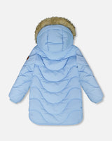Long Wavy Quilt Puffy Coat Powder Blue | Deux par Deux | Jenni Kidz