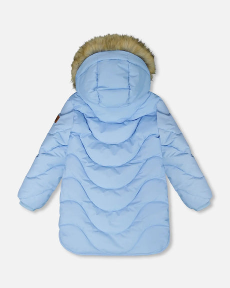 Long Wavy Quilt Puffy Coat Powder Blue | Deux par Deux | Jenni Kidz