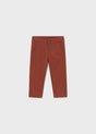 Front flat lay of Mayoral baby boy baby chinos in Brown/Rust micro-corduroy.