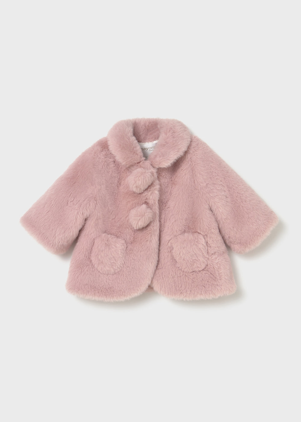Mayoral baby girl coat rose pink newborn faux fur jacket with hidden clasps