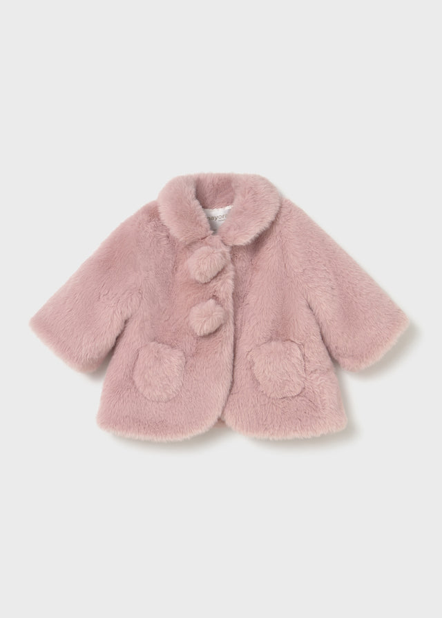Mayoral baby girl coat rose pink newborn faux fur jacket with hidden clasps