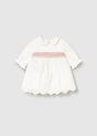 Mayoral baby girl dress ivory with pink sash, embroidered newborn dress