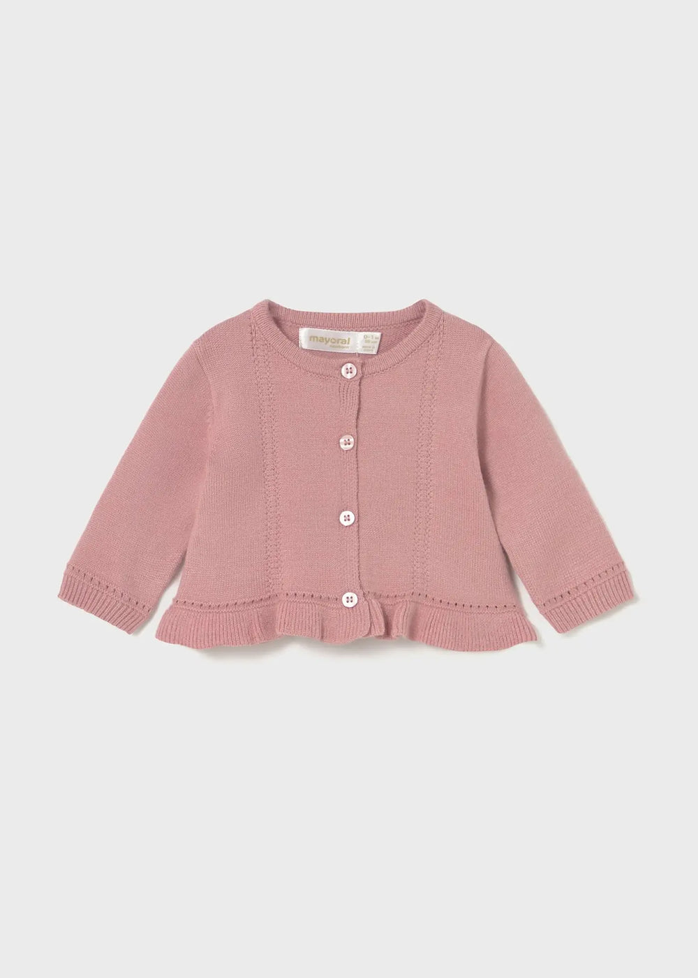 Cardigan detail with buttons and ruffle hem, baby girl outfit