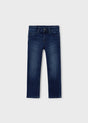 Front flat lay of Mayoral boys dark-wash boys jeans with slim leg.