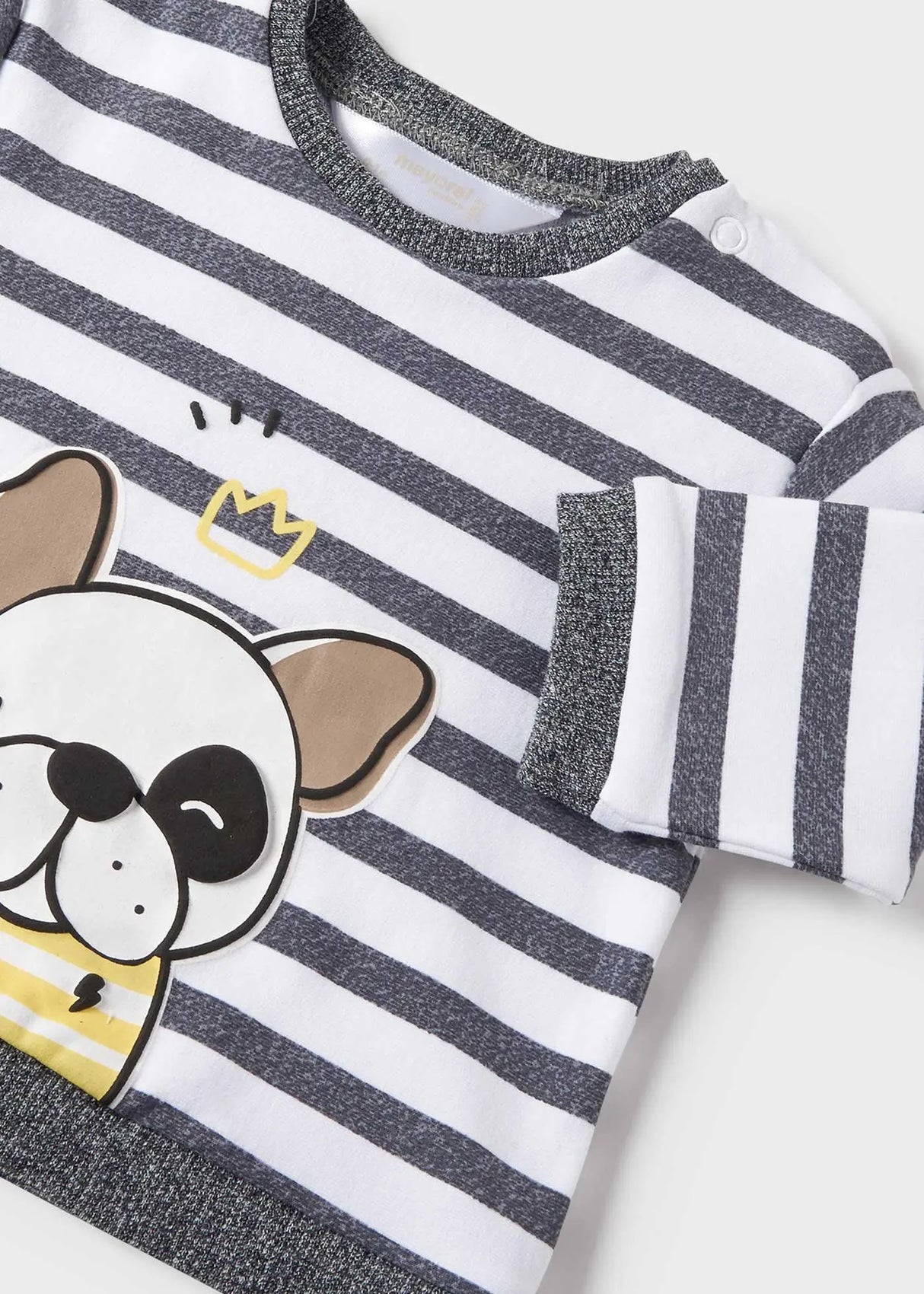 Striped graphic print closeup on organic-cotton knit.