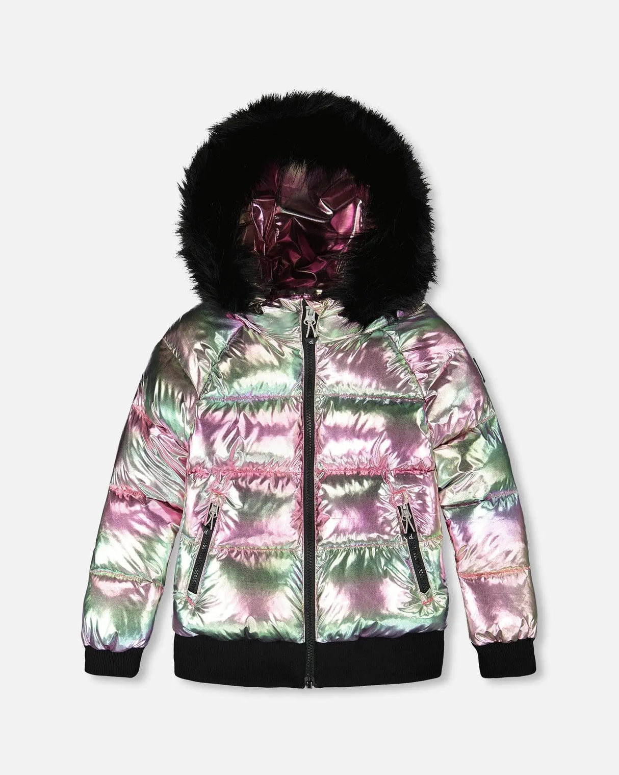 Metallic Puffy Coat Black And Multicolor | Deux par Deux | Jenni Kidz