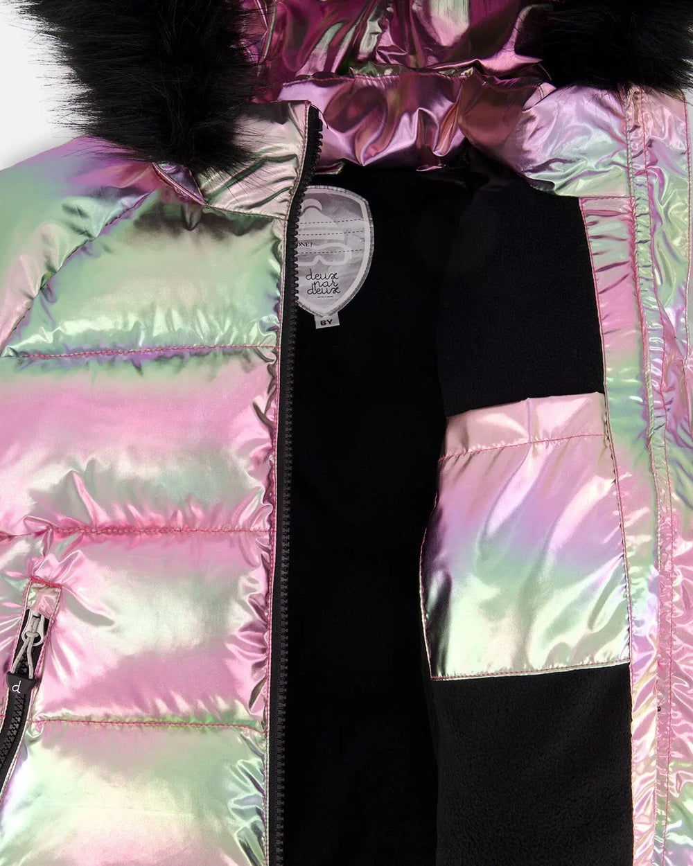 Metallic Puffy Coat Black And Multicolor | Deux par Deux | Jenni Kidz