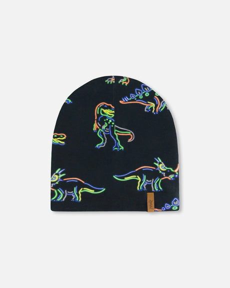 Mid-Season Jersey Hat Black Printed Neon Dino | Deux par Deux | Jenni Kidz