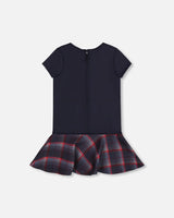 Milano Dress Navy Blue With Plaid Flounce | Deux par Deux | Jenni Kidz