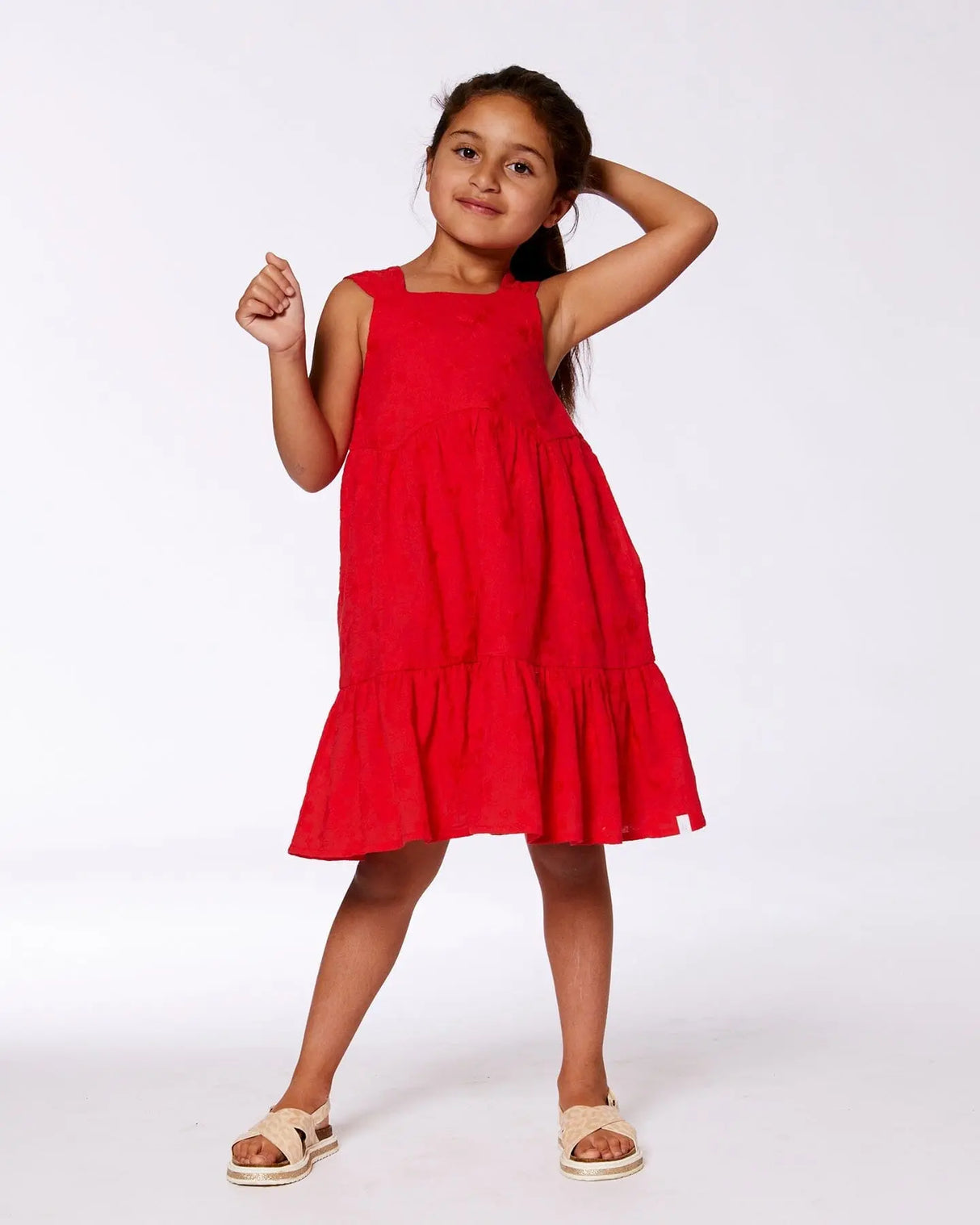 Multi-Tiered Eyelet Dress Red | Deux par Deux | Jenni Kidz