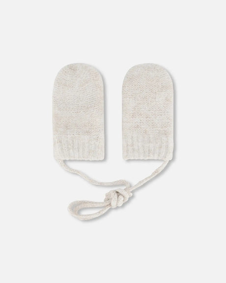 Newborn Knitted Mittens Champagne White With Cord And No Thumbs | Deux par Deux | Jenni Kidz