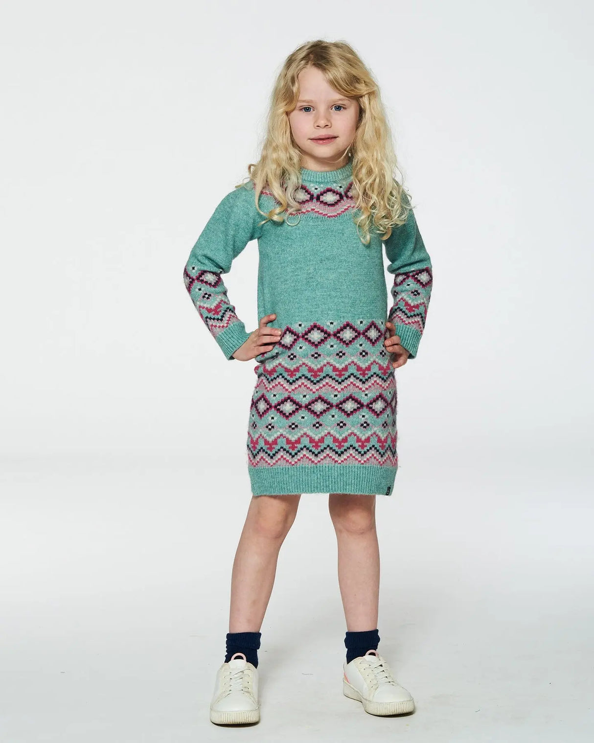 Norwegian Jacquard Knit Dress Mint | Deux par Deux | Jenni Kidz