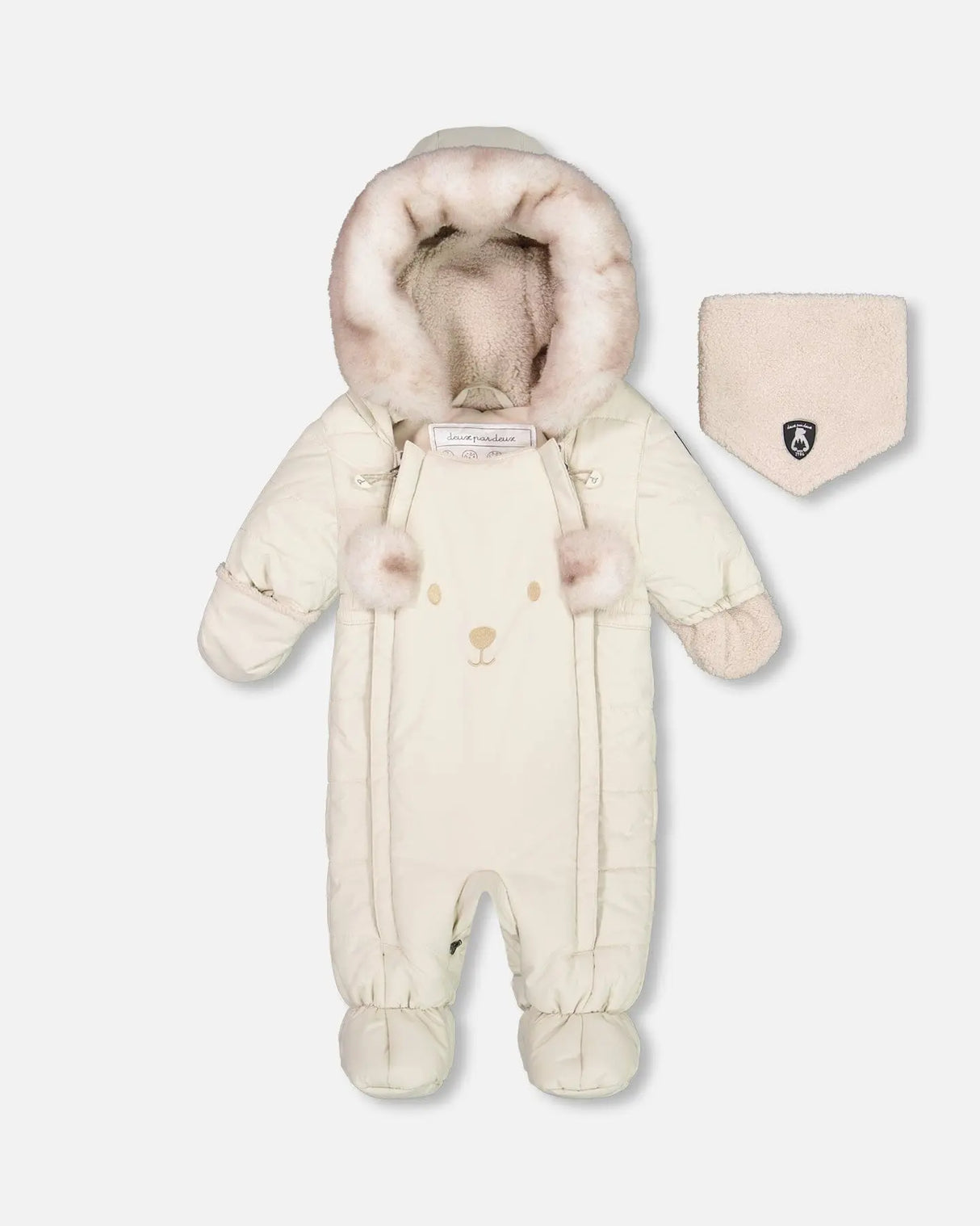 One Piece Baby Bear Face Snowsuit Silver White Designed For Car Seat | Deux par Deux | Jenni Kidz