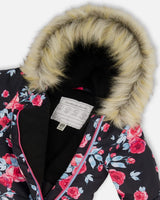 One Piece Baby Snowsuit Black Printed Roses Designed For Car Seat | Deux par Deux | Jenni Kidz