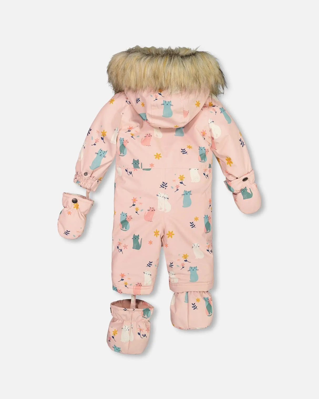 One Piece Baby Snowsuit Light Pink Printed Cats Designed For Car Seat | Deux par Deux | Jenni Kidz