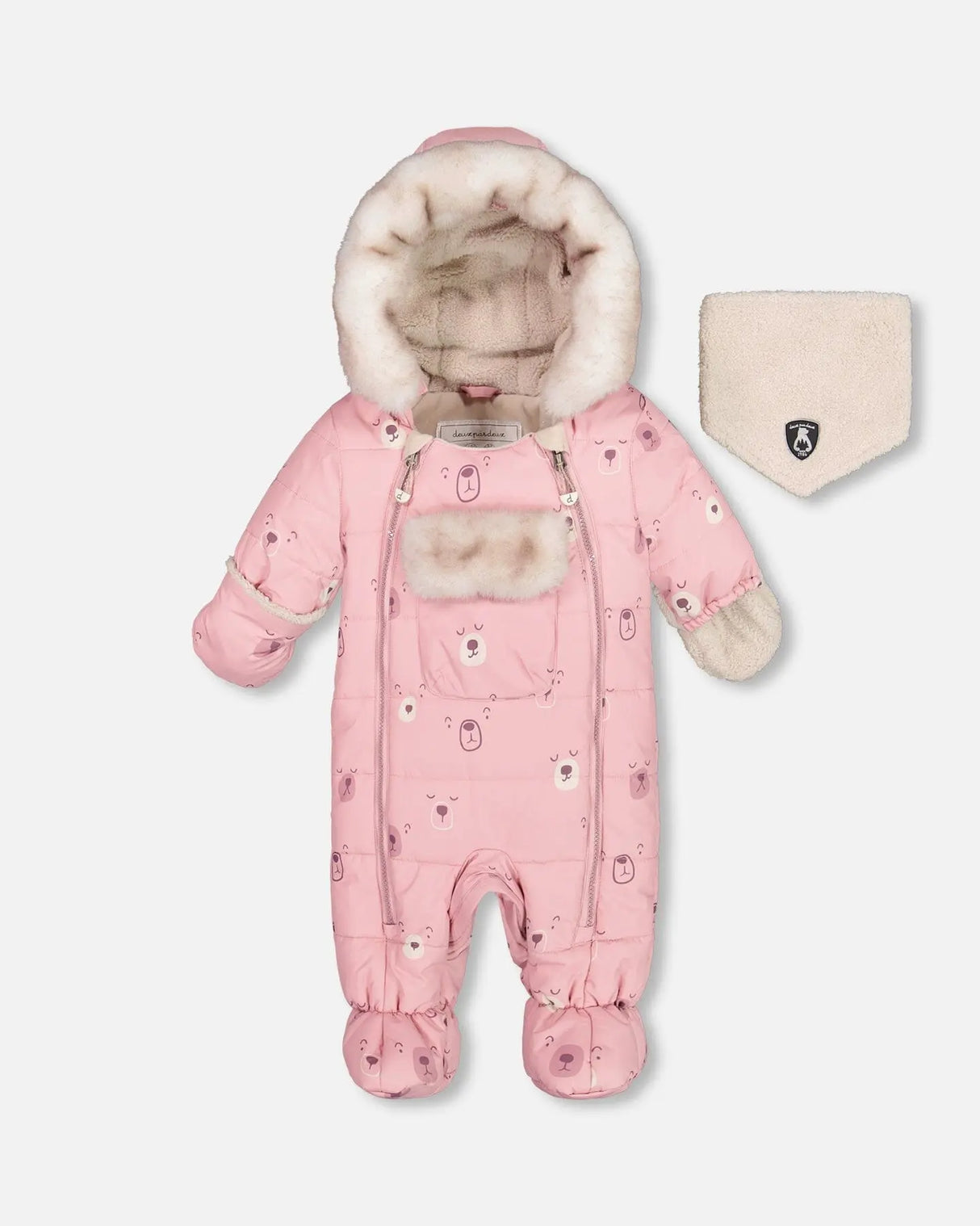 One Piece Baby Snowsuit Pink Bears Designed For Car Seat | Deux par Deux | Jenni Kidz