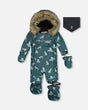 One Piece Baby Snowsuit Sage Printed Wolves Designed For Car Seat | Deux par Deux | Jenni Kidz