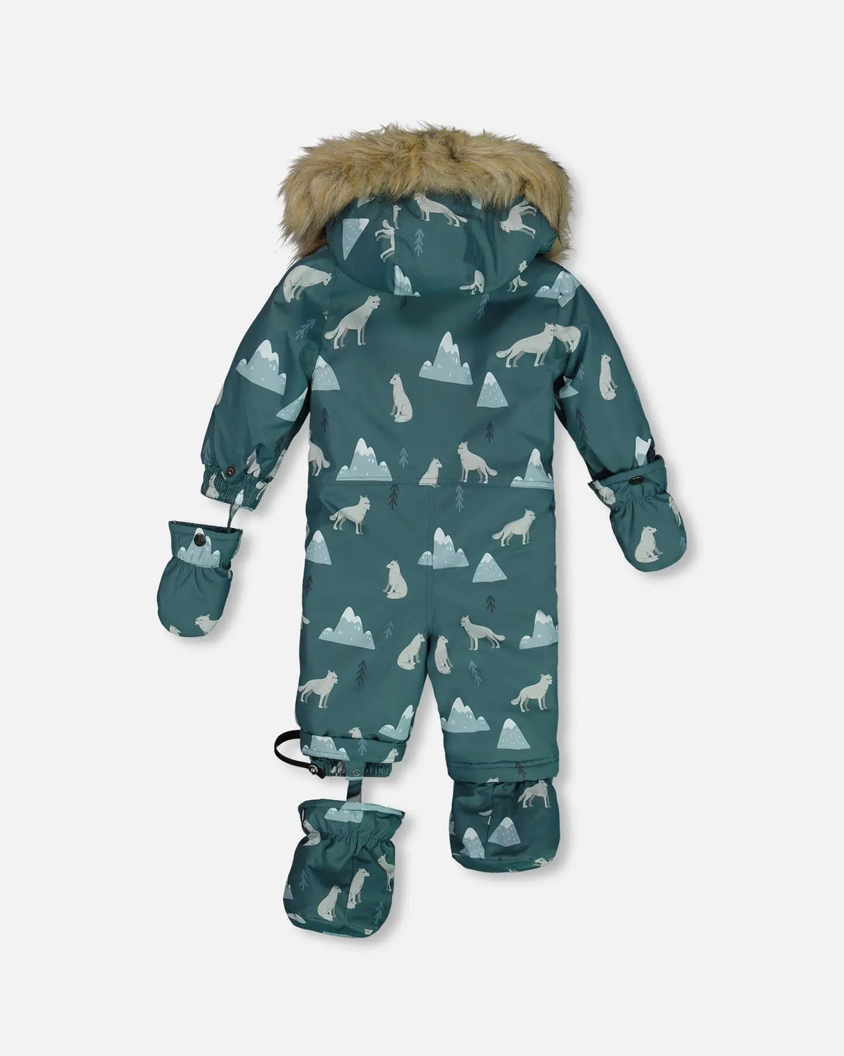 One Piece Baby Snowsuit Sage Printed Wolves Designed For Car Seat | Deux par Deux | Jenni Kidz