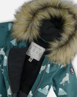 One Piece Baby Snowsuit Sage Printed Wolves Designed For Car Seat | Deux par Deux | Jenni Kidz