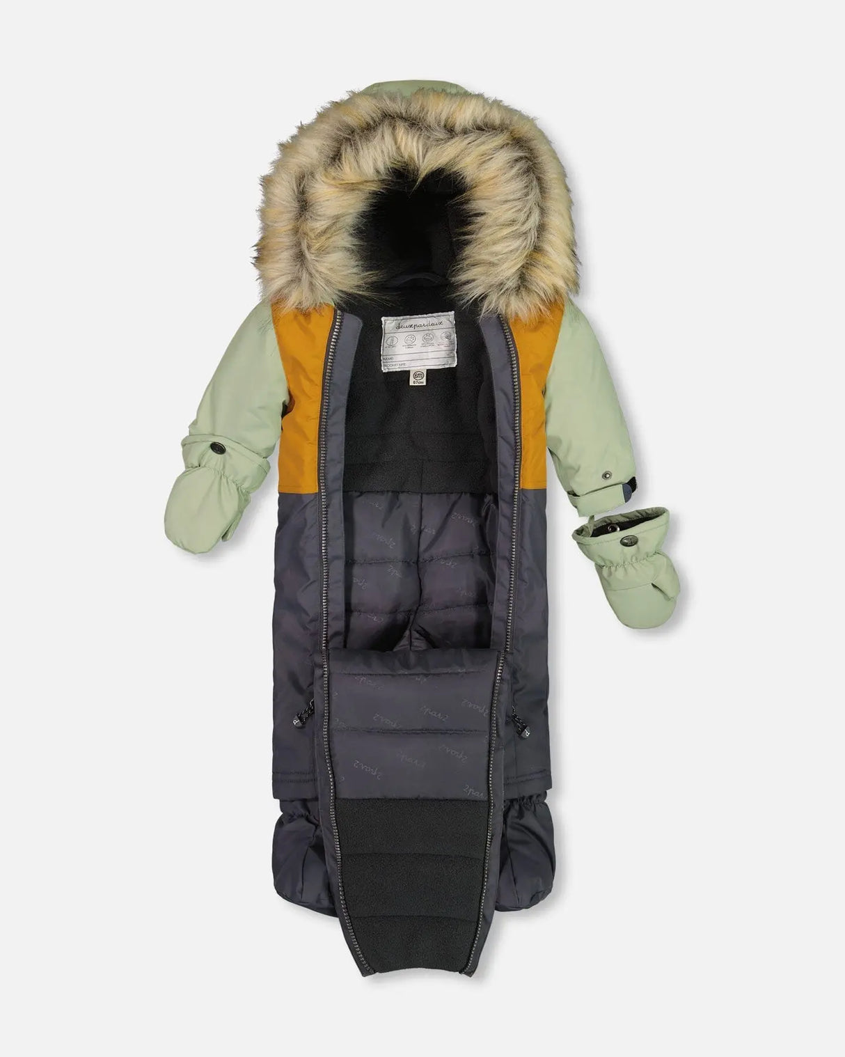 One Piece Baby Snowsuit Sage, Brown And Dark Grey | Deux par Deux | Jenni Kidz