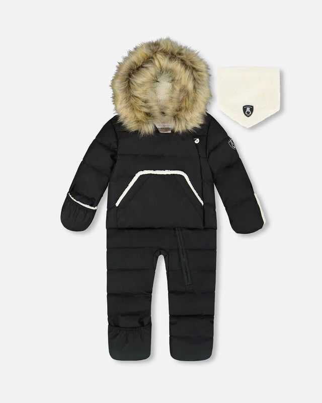 One-Piece Baby Snug Snowsuit Designed For Car Seat Black | Deux par Deux | Jenni Kidz
