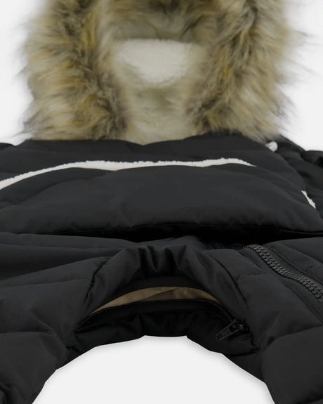 One-Piece Baby Snug Snowsuit Designed For Car Seat Black | Deux par Deux | Jenni Kidz